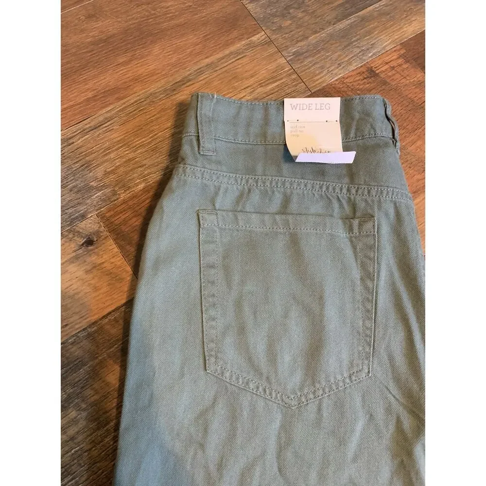 Style‎ & Co Wide Leg Pull On Crop Mid Rise Pants New Pale Sage Size 10 NWT